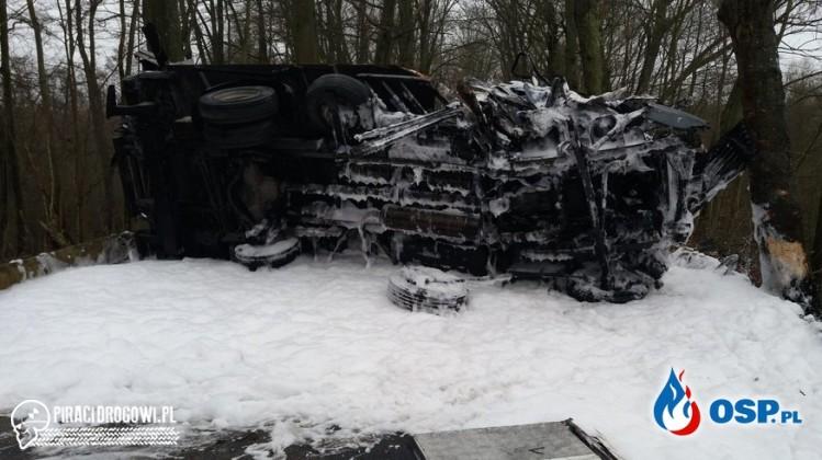 Wypadek samochodu dostawczego przewożącego art. spożywcze w tym... ? piwo