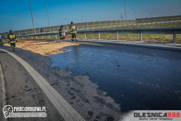 Ciężarówka rozbiła się na S8. Kilkaset litrów paliwa na drodze!