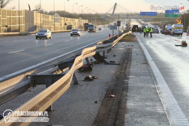 Na A4 zginął mężczyzna dociśnięty do bariery energochłonnej