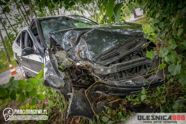 Kobieta na promilach uderzyła w drzewo