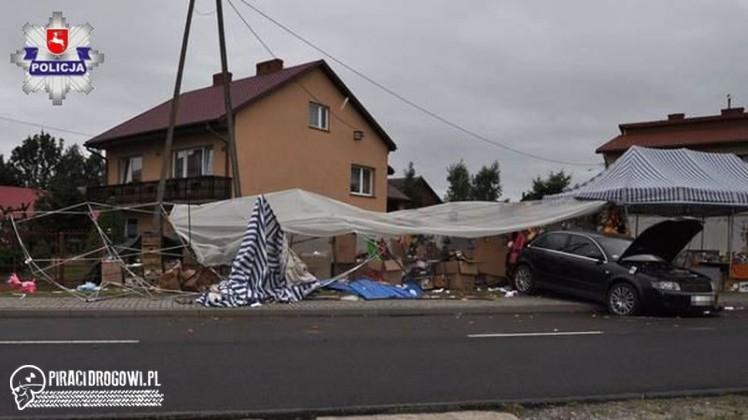 Pijany wjechał audikiem w stragan i potrącił sprzedającą tam kobietę