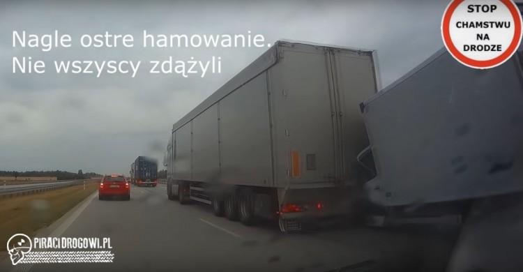 Nagłe hamowanie na A1 i zderzenie tirów