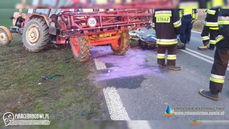 Szok. Po zderzeniu z motocyklem z traktora odpadło koło!