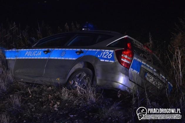 Policyjny pościg za volkswagenem polo. Radiowóz zakończył jazdę w rowie!