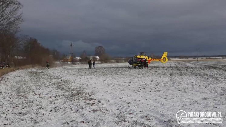 Straciła panowanie nad samochodem i dachowała. W akcji śmigłowiec LPR!